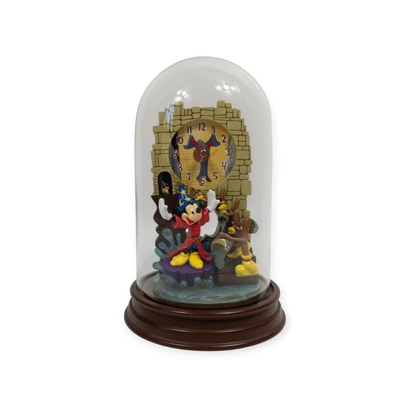 Disney Fantasia Sorcerer Mickey Mouse Domed Clock With Figurine & Castle Design - Picture 1 of 11